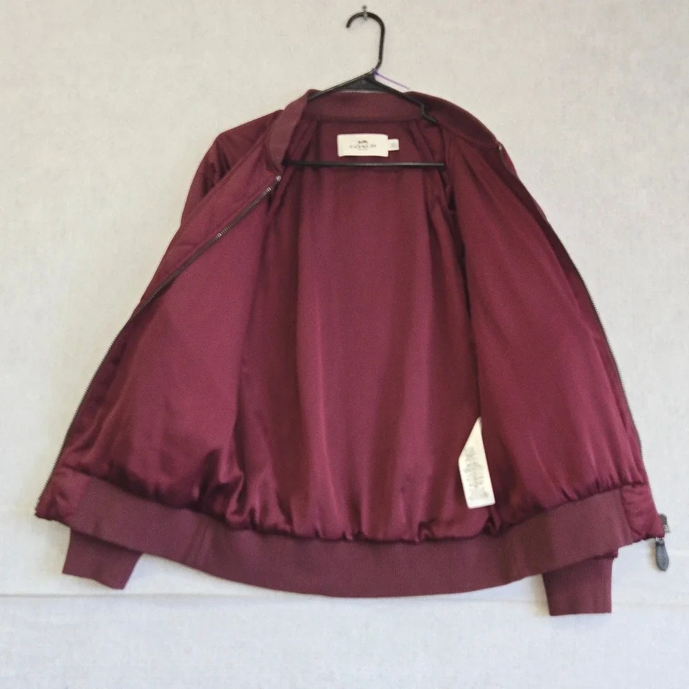 COACH New York Women Quilted Bomber Jacket Burgundy F86472 Size S Leather Trim